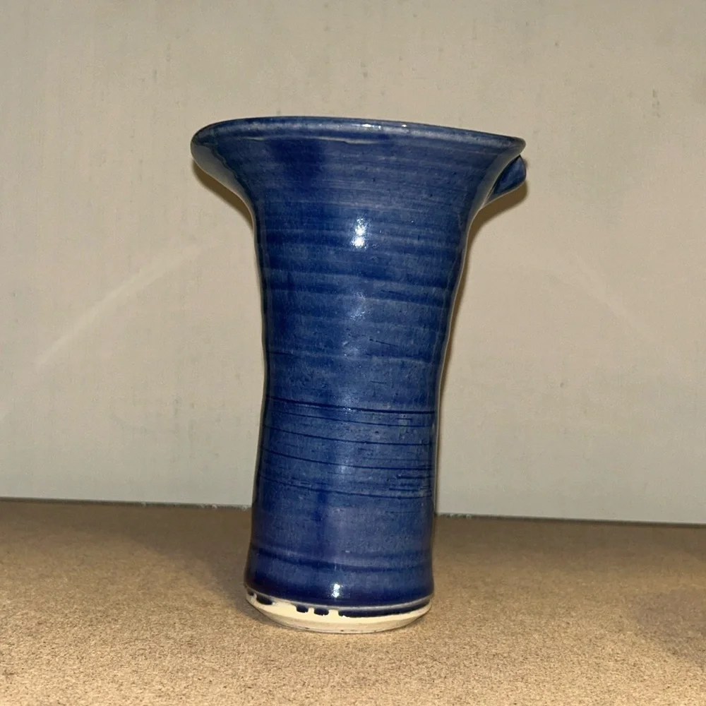 Modern Rustic Studio Pottery Vase Cobalt Blue Signed Artisan Decor Vintage Home - Picture 8 of 14